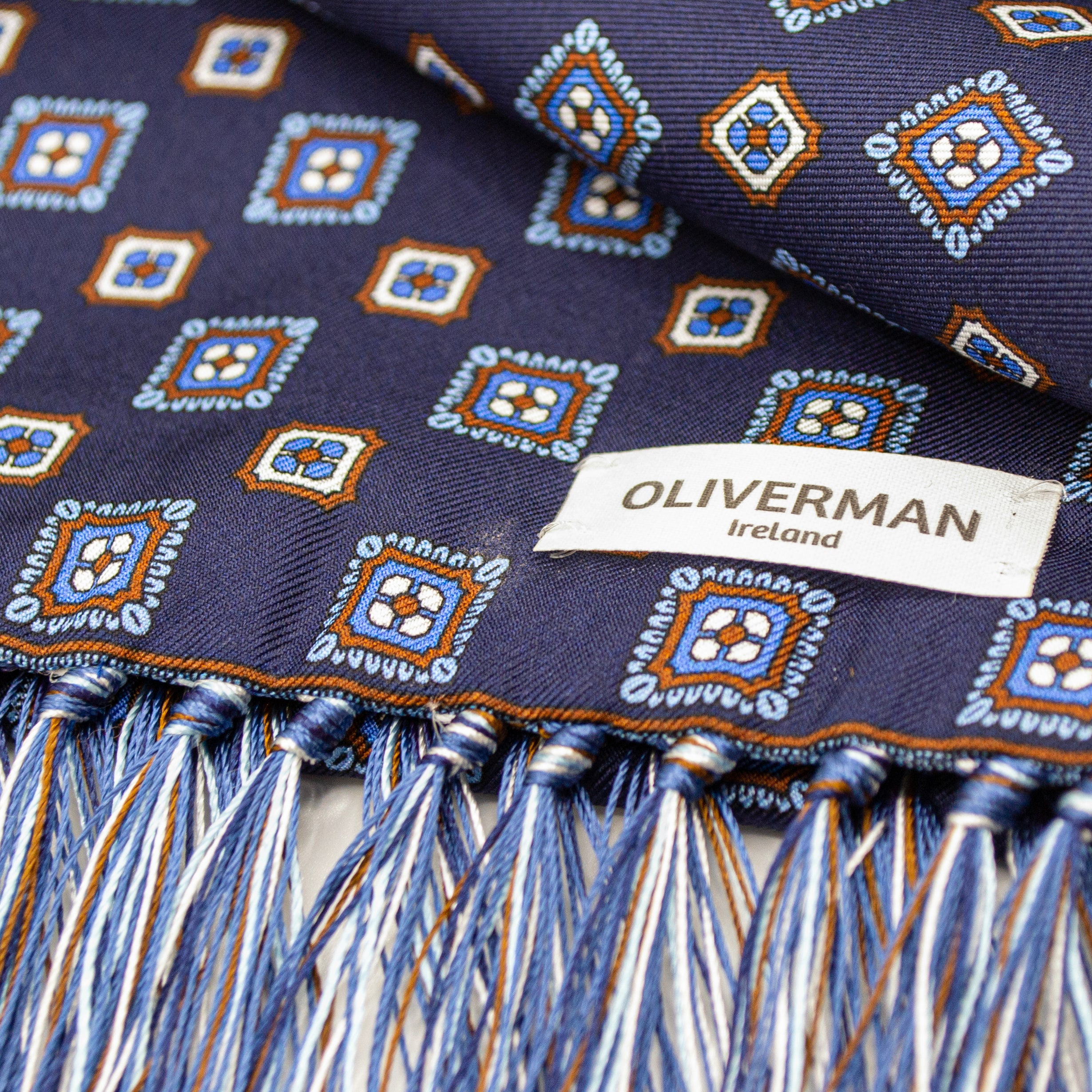 A Rich Blue Motif 100% Silk Scarf – Oliverman