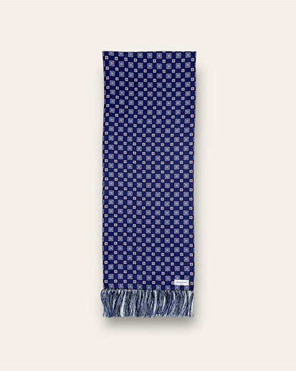 A Rich Blue Motif 100% Silk Scarf